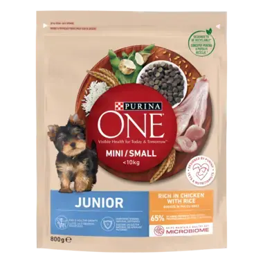 PURINA ONE® MINI Dog Junior, Pui și Orez, hrană uscată pentru câini