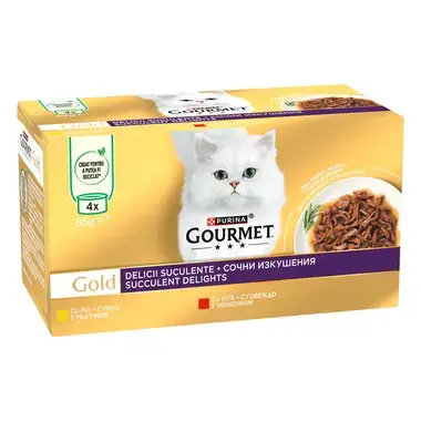 GOURMET™ GOLD Delicii suculente cu somon și pește oceanic, hrană umedă completă pentru pisici adulte