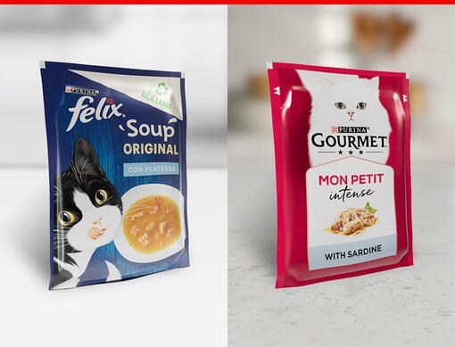 Pachete reciclabile Purina de hrană pentru pisici